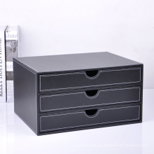 Black PU Desktop File Box com gavetas